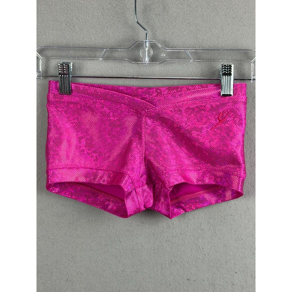 Energetiks Girls M 8-9 Metallic Hot Pink Dance Gymnastics Shorts Sparkle